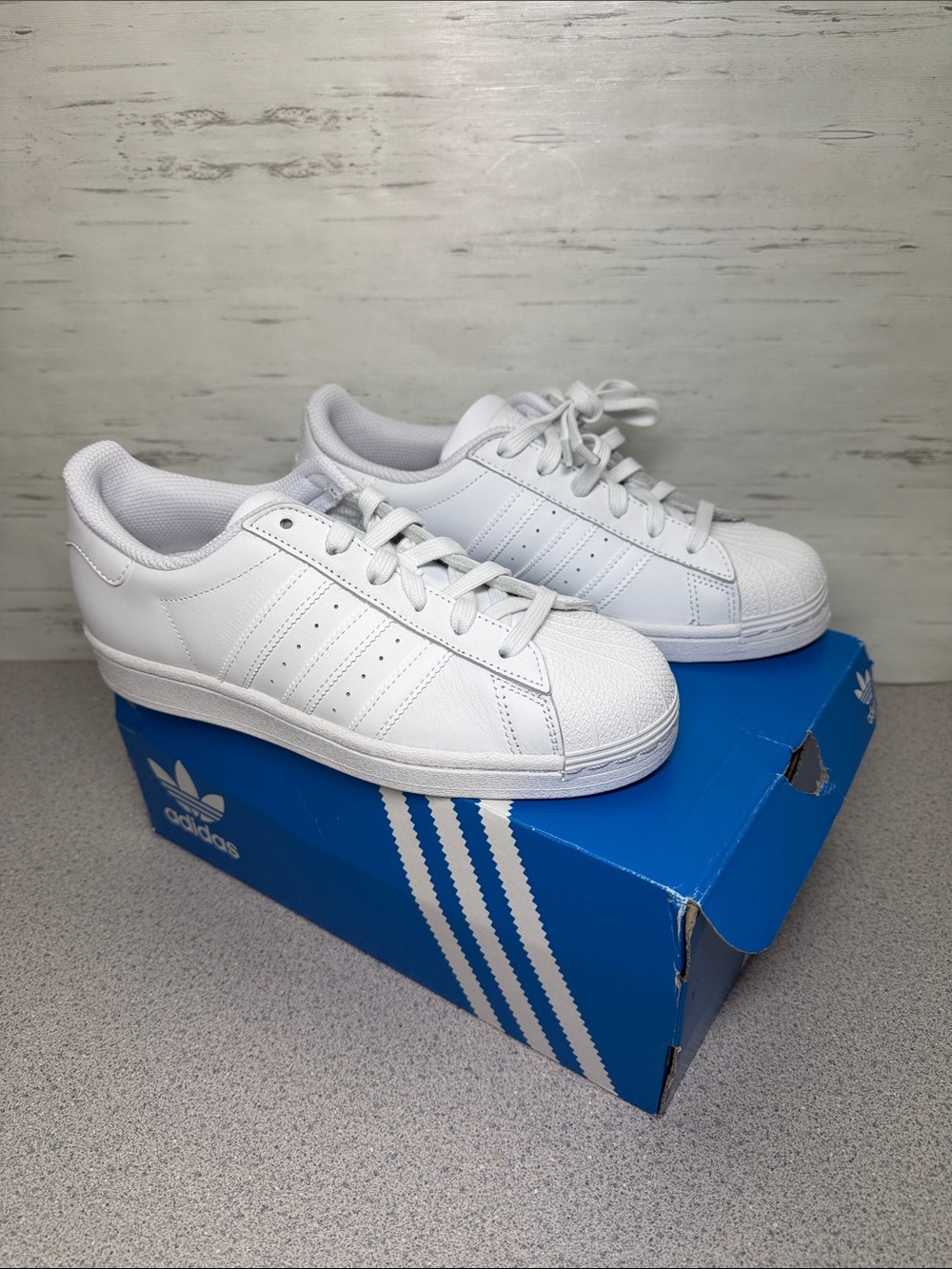 adidas Kid’s White Classic Shell-Toe Sneakers